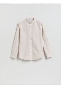 Reserved - Bawełniana koszula slim fit - beżowy. Kolor: beżowy. Materiał: bawełna