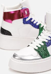 Renee - Biało-Niebieskie Sznurowane Sneakersy za Kostkę z Brokatem i Metalicznymi Wstawkami Sareena. Wysokość cholewki: za kostkę. Kolor: biały #4