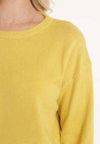 Born2be - Żółty Sweter o Klasycznym Kroju z Okrągłym Dekoltem Kamalthea. Kolor: żółty. Sezon: jesień, zima. Styl: klasyczny #4