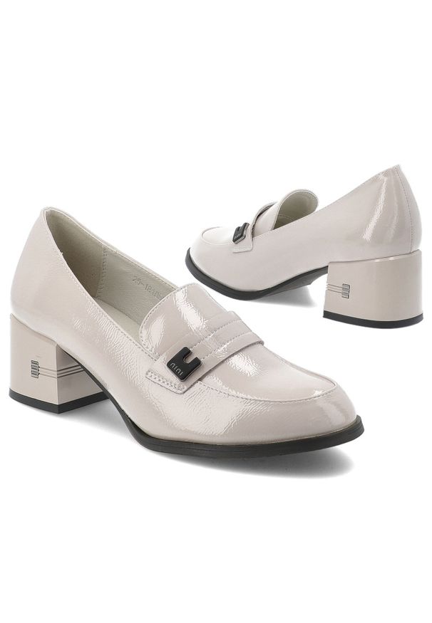 Szare Półbuty Vinceza Eleganckie Obuwie Damskie Na Obcasie. Okazja: na co dzień. Zapięcie: pasek. Kolor: szary. Materiał: materiał, lakier. Obcas: na obcasie. Styl: elegancki. Wysokość obcasa: średni