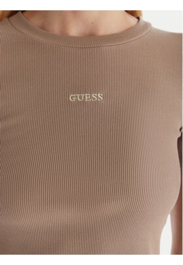 Guess T-Shirt V5YP08 K8RT2 Khaki Slim Fit. Kolor: brązowy. Materiał: wiskoza