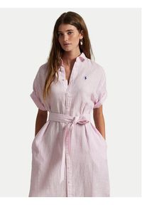 Polo Ralph Lauren Sukienka koszulowa 211965843001 Różowy Regular Fit. Typ kołnierza: polo. Kolor: różowy. Materiał: len. Typ sukienki: koszulowe #3