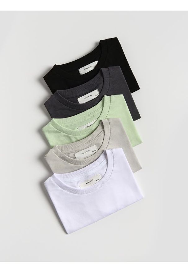 Reserved - Bawełniany t-shirt 5 pack - ciemnoszary. Kolor: szary. Materiał: bawełna