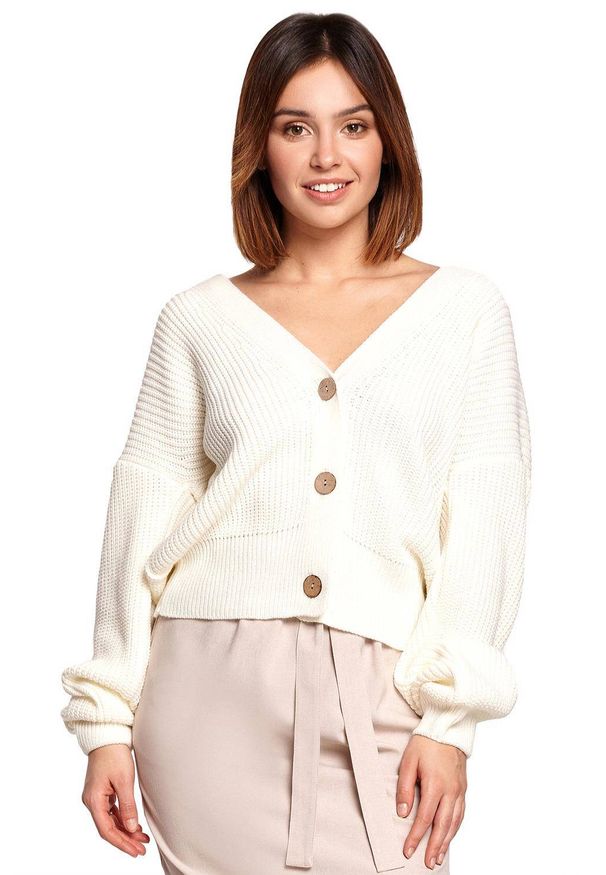 BE Knit - Swobodny sweter kardigan na guziki. Materiał: jeans, akryl. Styl: elegancki