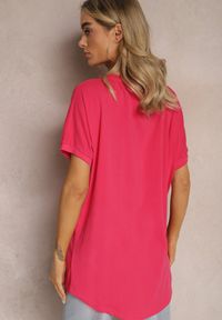 Renee - Różowy T-shirt Oversize o Przedłużonym Kroju Echinopa. Kolor: różowy. Materiał: dzianina