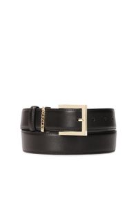 Kazar - Czarny skórzany pasek z metalową szlufką. Kolor: czarny. Materiał: skóra. Wzór: aplikacja #1