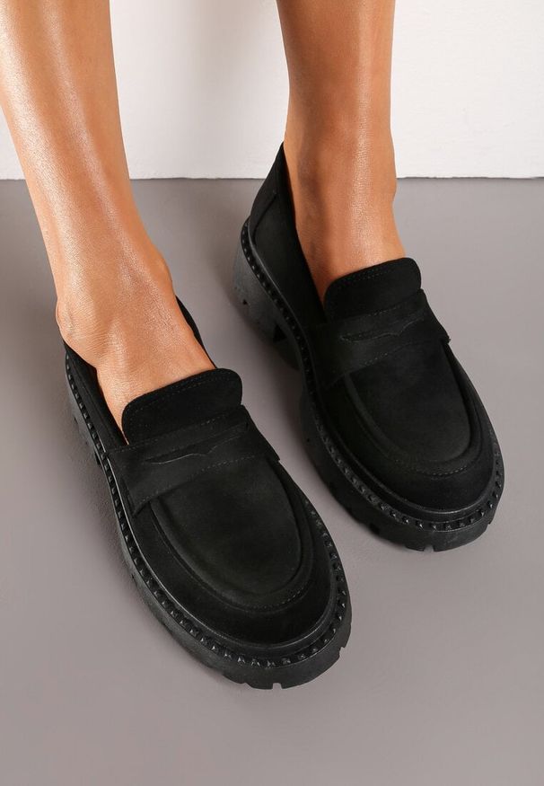 Born2be - Czarne Casualowe Mokasyny Vices na Grubej Podeszwie Viara. Okazja: na co dzień. Kolor: czarny. Materiał: jeans. Styl: casual