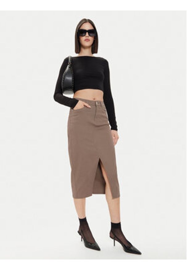 only - ONLY Spódnica jeansowa Lola 15318146 Brązowy Regular Fit. Kolor: brązowy. Materiał: bawełna