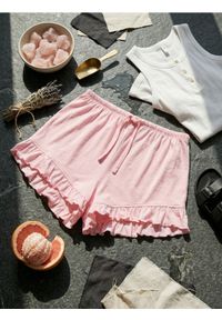 Sinsay - Bawełniane szorty piżamowe z falbanką - różowy. Kolor: różowy. Materiał: bawełna #1