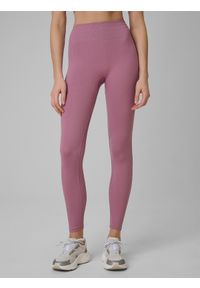 4f - 4F Legginsy treningowe bezszwowe damskie - czerwone M/L. Stan: podwyższony. Kolor: czerwony. Materiał: włókno, dzianina. Długość: długie. Wzór: prążki, gładki #2