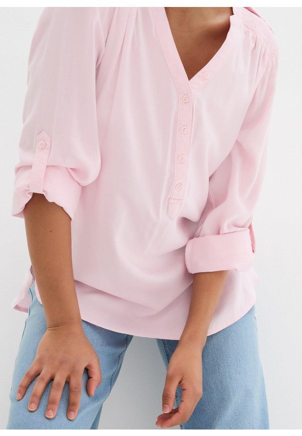 bonprix - Bluzka tunikowa z miękkiej wiskozy. Kolor: różowy. Materiał: wiskoza. Długość rękawa: długi rękaw. Długość: długie
