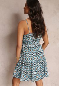 Renee - Niebieska Wiskozowa Sukienka Boho z Gumką w Talii Nirtha. Kolor: niebieski. Materiał: wiskoza. Długość rękawa: na ramiączkach. Styl: boho #5