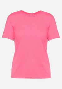 Born2be - Fuksjowy Gładki T-shirt z Krótkim Rękawem Elldora. Kolor: różowy. Materiał: bawełna, jeans. Długość rękawa: krótki rękaw. Długość: krótkie. Wzór: gładki. Styl: klasyczny, elegancki