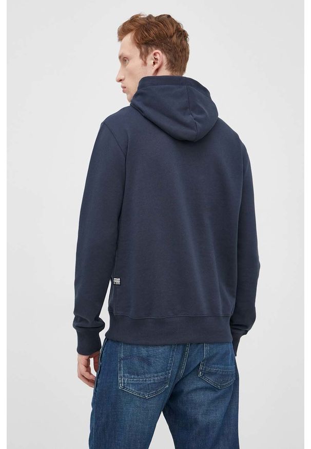 G-Star RAW - G-Star Raw bluza męska z kapturem z nadrukiem. Okazja: na co dzień. Typ kołnierza: kaptur. Kolor: niebieski. Materiał: dzianina, poliester. Wzór: nadruk. Styl: casual