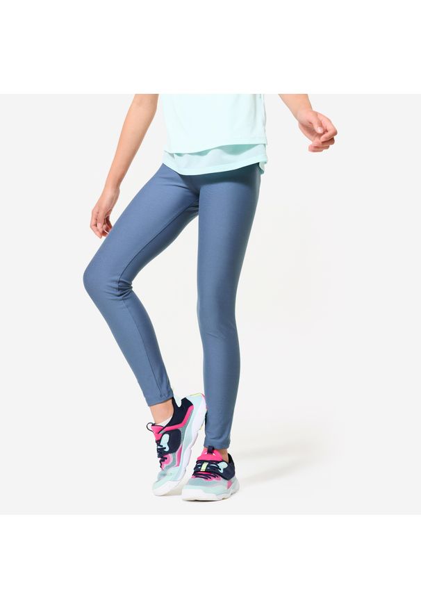 Decathlon - Legginsy dziecięce Domyos. Okazja: na uczelnię. Stan: podwyższony. Kolor: niebieski. Materiał: elastan, poliester, materiał. Styl: sportowy