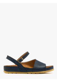 Ryłko - Granatowe sandały na beżowym spodzie RAMONA. Kolor: niebieski. Materiał: skóra. Obcas: na platformie #1