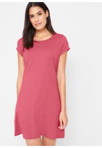 Sukienka shirtowa, krótki rękaw bonprix dymny malinowy. Kolor: różowy. Materiał: bawełna. Długość rękawa: krótki rękaw #6