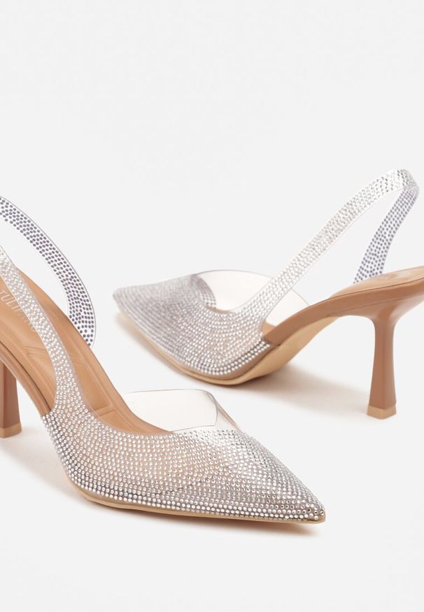 Renee - Brązowe Transparentne Sandały Slingback z Cyrkoniami Harilssa. Okazja: na imprezę. Kolor: brązowy