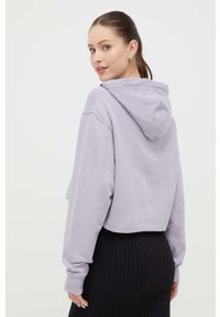 Calvin Klein Jeans bluza bawełniana damska kolor fioletowy z kapturem z nadrukiem. Typ kołnierza: kaptur. Kolor: fioletowy. Materiał: bawełna. Wzór: nadruk #2