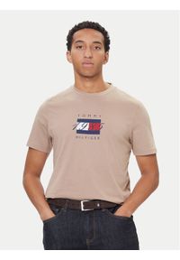 TOMMY HILFIGER - Tommy Hilfiger T-Shirt Linear Flag MW0MW41338 Beżowy Regular Fit. Kolor: beżowy. Materiał: bawełna