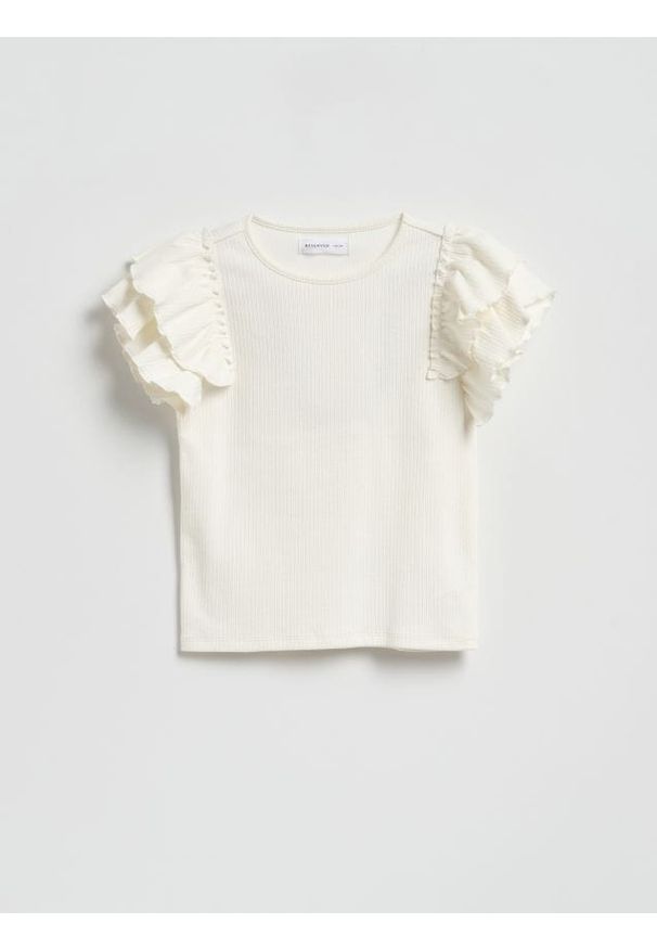 Reserved - Bluzka z falbanami - złamana biel. Materiał: dzianina, bawełna