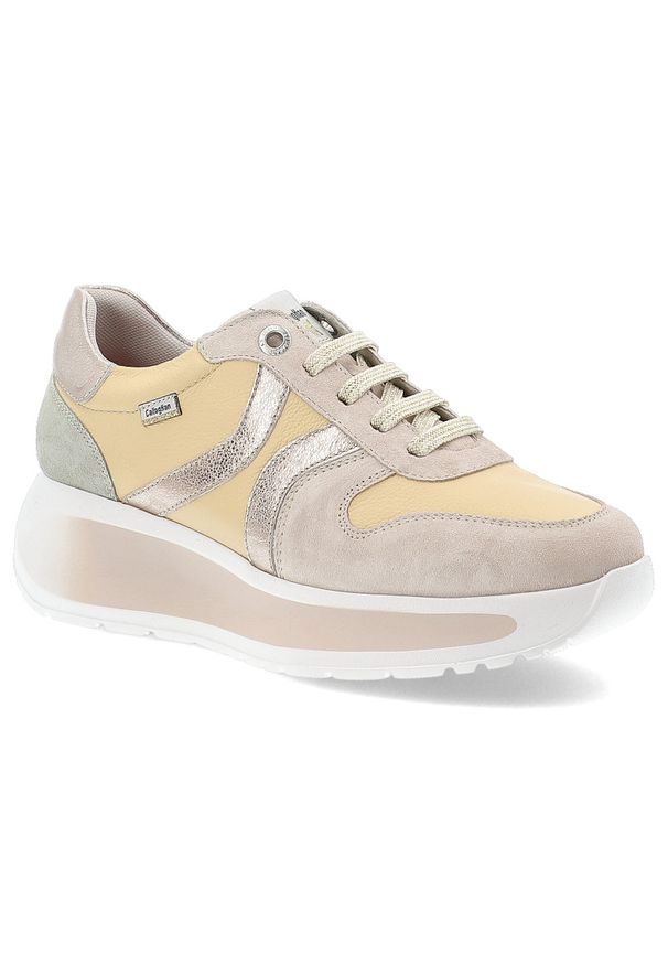 Beżowe Sneakersy Callaghan Modne Obuwie Damskie Na Platformie. Okazja: na co dzień. Kolor: beżowy. Materiał: zamsz, skóra. Obcas: na platformie. Styl: casual