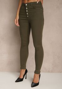 Renee - Zielone Spodnie Skinny Winvienne. Stan: podwyższony. Kolor: zielony. Długość: długie. Wzór: ażurowy #4