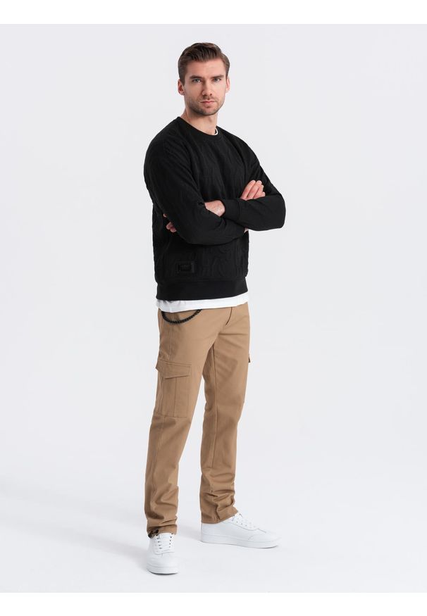 Ombre Clothing - Spodnie męskie z kieszeniami cargo i ściągaczem na dole nogawki - jasnobrązowe V3 OM-PACG-0189 - XXL. Kolor: brązowy. Materiał: bawełna, elastan