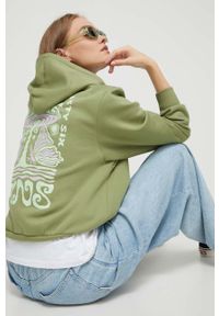 Vans bluza damska kolor zielony z kapturem z nadrukiem. Typ kołnierza: kaptur. Kolor: zielony. Wzór: nadruk #1