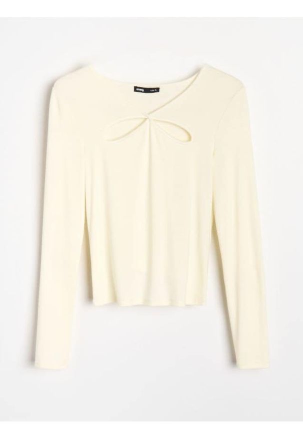 Sinsay - Bluzka z ozdobnym dekoltem i wiskozą - żółty. Kolor: żółty. Materiał: wiskoza