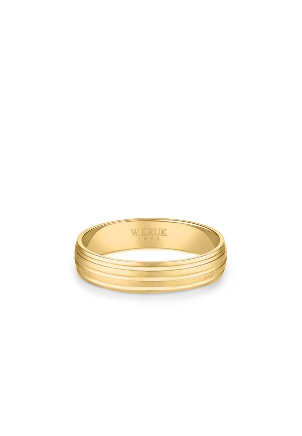 W.KRUK - Obrączka ślubna złota Passio męska. Materiał: złote. Kolor: złoty. Wzór: aplikacja, gładki