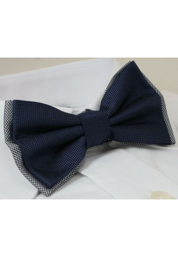 Stylowa mucha z poszetką - Chattier, Męska - Granat z Akcentem Popielatym. Kolor: niebieski. Styl: elegancki