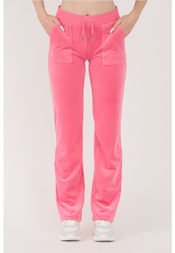 Juicy Couture - JUICY COUTURE Różowe spodnie dresowe Del Ray Pocketed Pant. Kolor: różowy. Materiał: dresówka