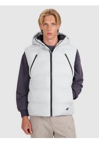 4f - 4F Bezrękawnik puchowy z wypełnieniem syntetycznym męski - szary 3XL. Okazja: na co dzień. Typ kołnierza: kaptur. Kolor: szary. Materiał: syntetyk, puch. Długość rękawa: bez rękawów. Długość: długie. Styl: klasyczny, casual, sportowy #1