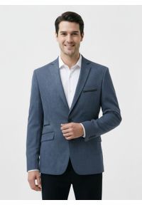 Granatowa, Taliowana Marynarka, 2 Guziki - Casino, Męska. Kolor: niebieski. Materiał: poliester, wiskoza #8