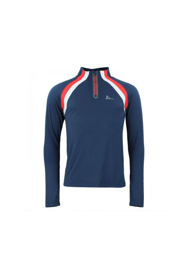 PEAK MOUNTAIN - Koszulka 1st Skin z zamkiem błyskawicznym Peak Mountain. Kolor: niebieski. Wzór: paski. Sport: turystyka piesza