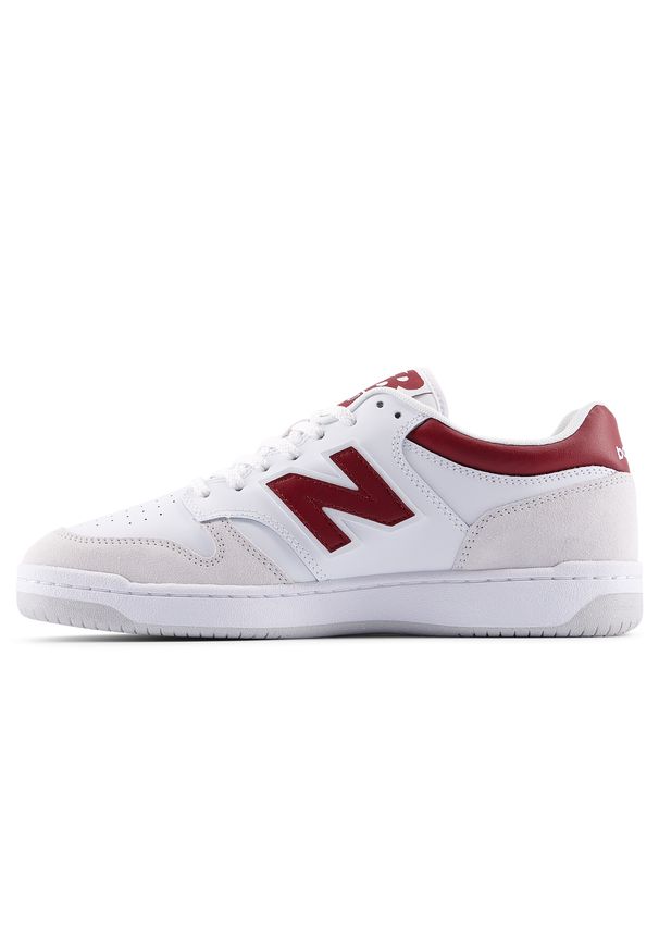 Buty unisex New Balance BB480LIR – białe. Okazja: na co dzień. Kolor: biały. Materiał: syntetyk, skóra, materiał, dresówka. Szerokość cholewki: normalna. Sport: turystyka piesza