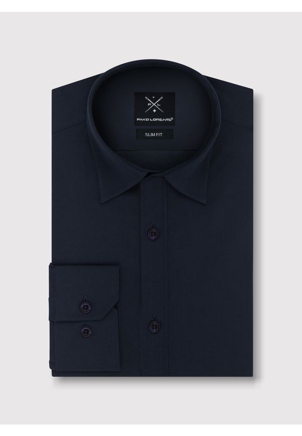 Pako Lorente - PAKO LORENTE – Granatowa gładka koszula męska. Okazja: na ślub cywilny, na wesele. Kolor: niebieski, czerwony. Materiał: elastan, bawełna. Wzór: gładki. Styl: elegancki