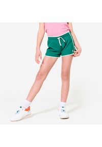 DOMYOS - Spodenki sportowe dla dzieci Domyos. Kolor: zielony, biały, wielokolorowy. Materiał: poliester, materiał. Długość: krótkie. Styl: sportowy. Sport: fitness