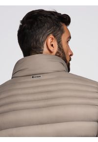Ombre Clothing - Męska pikowana kurtka z dwoma zapięciami - ciemnobeżowa V4 - Rozmiar: XL. Okazja: na co dzień. Kolor: beżowy. Materiał: nylon, tkanina, poliester, materiał. Wzór: gładki, aplikacja. Styl: klasyczny, casual, elegancki #2