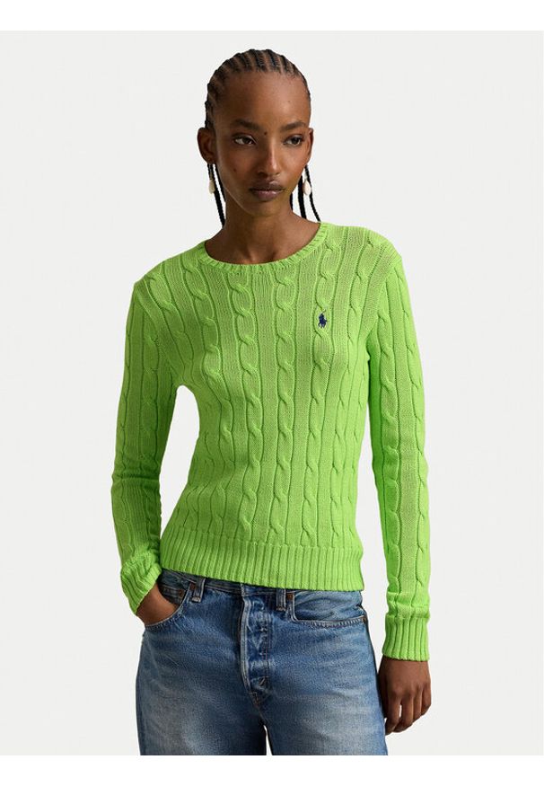 Polo Ralph Lauren Sweter 211971869504 Zielony Slim Fit. Typ kołnierza: polo. Kolor: zielony. Materiał: bawełna