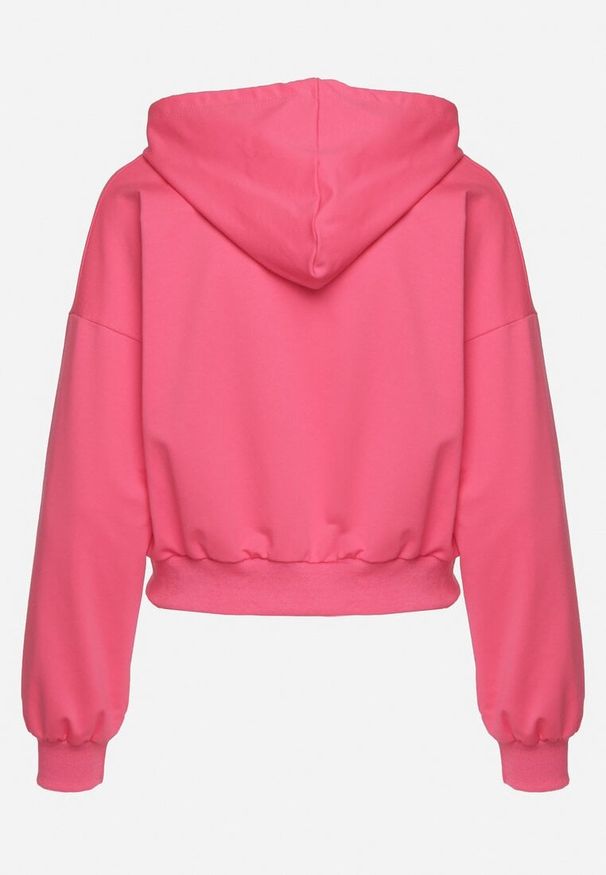 Born2be - Fuksjowa Bluza z Wyszytą Buźką i Kapturem Ściąganym Troczkami Ilexa. Okazja: na co dzień. Kolor: różowy. Materiał: dzianina. Długość rękawa: długi rękaw. Długość: długie. Wzór: aplikacja. Styl: casual