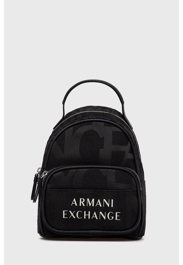 Armani Exchange plecak damski kolor czarny mały z nadrukiem. Kolor: czarny. Wzór: nadruk