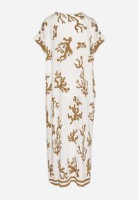 Born2be - Brązowo-Beżowa Sukienka z Lnem i Wiskozą o Pudełkowym Kroju Sadirene. Okazja: na co dzień, na spotkanie biznesowe. Kolor: brązowy. Materiał: len, wiskoza. Wzór: kwiaty. Sezon: wiosna, lato. Styl: casual, elegancki, biznesowy #3