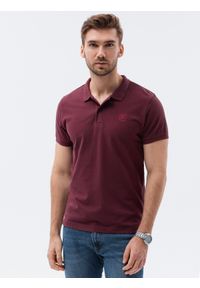 Ombre Clothing - Koszulka męska polo klasyczna bawełniana S1374 - burgundowa - XXL. Typ kołnierza: polo. Kolor: czerwony. Materiał: bawełna. Wzór: haft. Styl: klasyczny #1