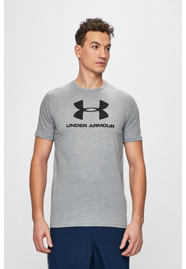 Under Armour - T-shirt. Okazja: na co dzień. Kolor: szary. Materiał: dzianina. Wzór: nadruk. Styl: casual