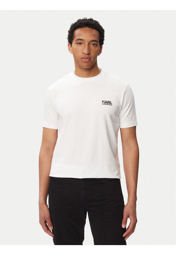 Karl Lagerfeld - KARL LAGERFELD T-Shirt 755781 563235 Biały Regular Fit. Typ kołnierza: dekolt w karo. Kolor: biały. Materiał: bawełna