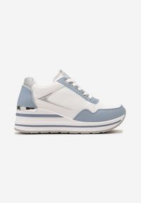 Renee - Niebiesko-Białe Sneakersy na Niskiej Platformie ze Wstawkami Brokatowymi Gwenoa. Kolor: niebieski. Obcas: na platformie #4