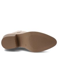 Beżowe Botki S.Barski Ażurowe Kowbojki Damskie. Kolor: beżowy. Materiał: jeans, materiał. Wzór: ażurowy. Obcas: na obcasie. Wysokość obcasa: średni #2