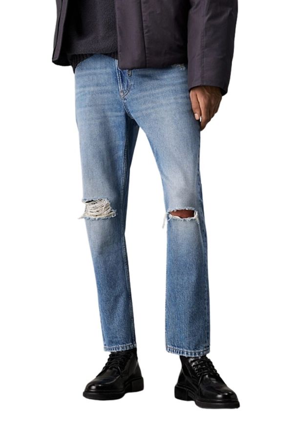 Calvin Klein - CALVIN KLEIN Błękitne męskie jeansy Dad Jean, Rozmiar 34. Okazja: na co dzień. Kolor: niebieski. Długość: długie. Styl: elegancki, casual